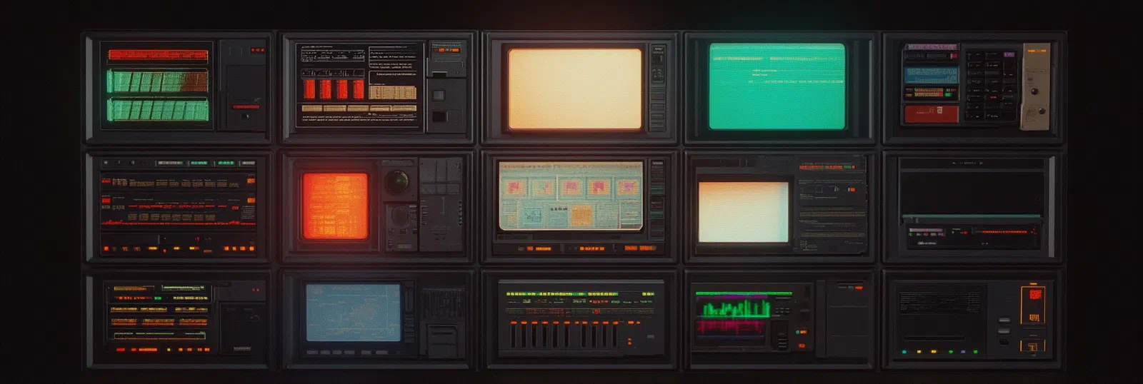 Scout artwork: a wall of retro monitors and control panels